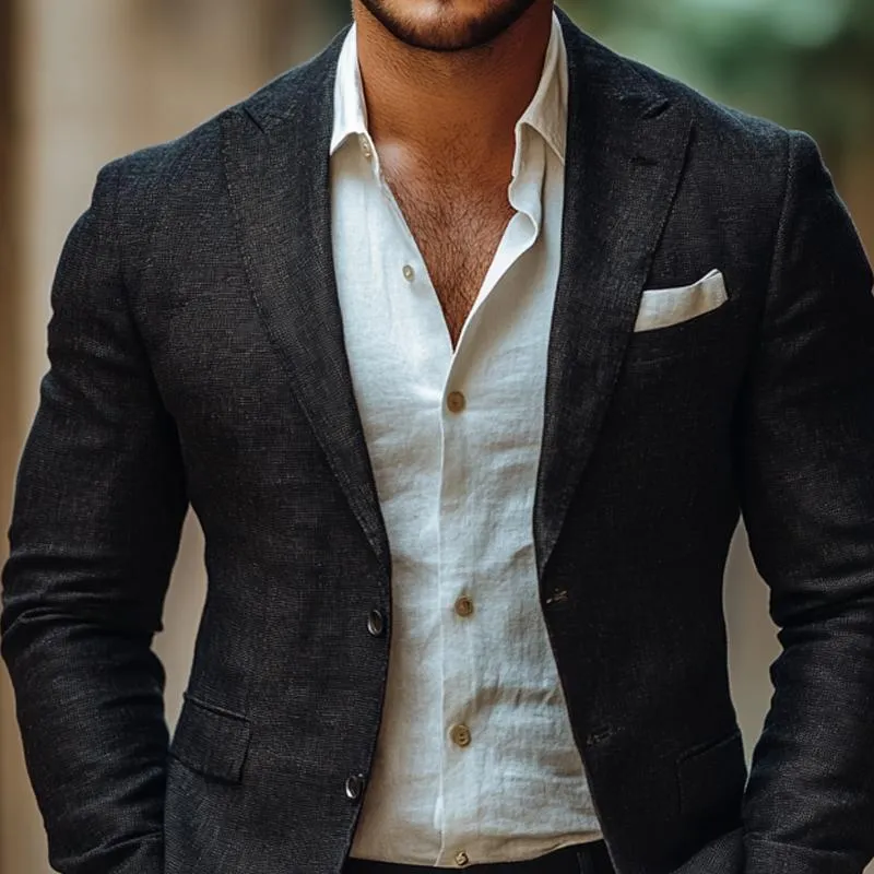 Men's Fashion Solid Color Linen Peak Lapel Two Buttons Casual Blazer 33371836Z sold by Manly product image thumbnail 3