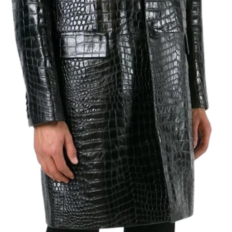 Men's Classic Mid-length Lapel Croc-effect Leather Coat 15085990F sold by Manly product image thumbnail 3