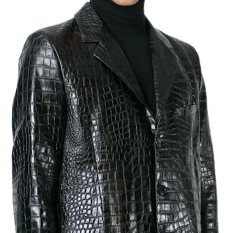 Men's Classic Mid-length Lapel Croc-effect Leather Coat 15085990F sold by Manly product image thumbnail 2