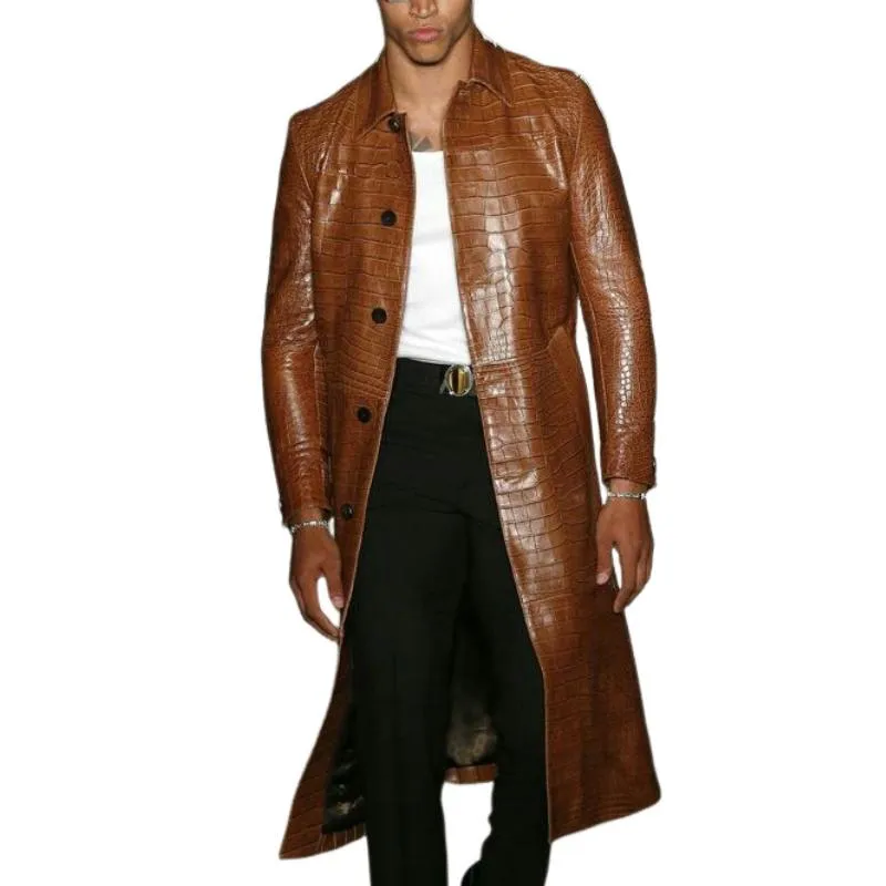 Men's Vintage Mid-length Lapel Croc-effect Leather Coat 35477830F sold by Manly