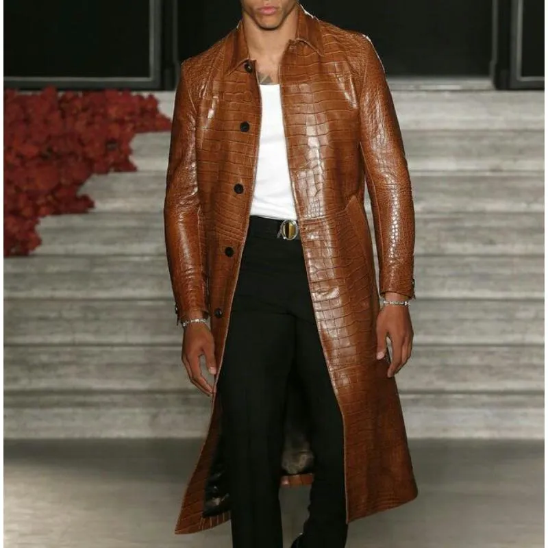 Men's Vintage Mid-length Lapel Croc-effect Leather Coat 35477830F sold by Manly product image thumbnail 2