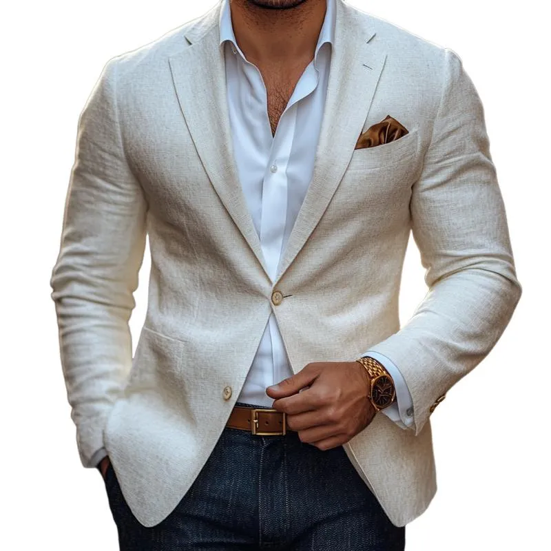 Men's Fashion Solid Color Linen Notch Lapel Two Buttons Casual Blazer 21462577Z sold by Manly