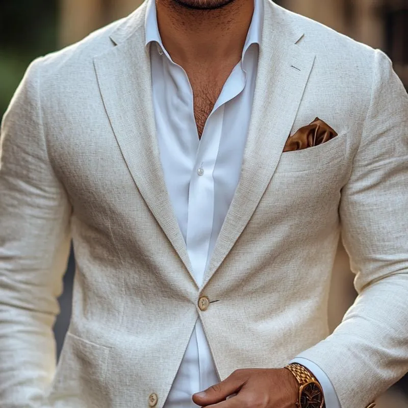 Men's Fashion Solid Color Linen Notch Lapel Two Buttons Casual Blazer 21462577Z sold by Manly product image thumbnail 3