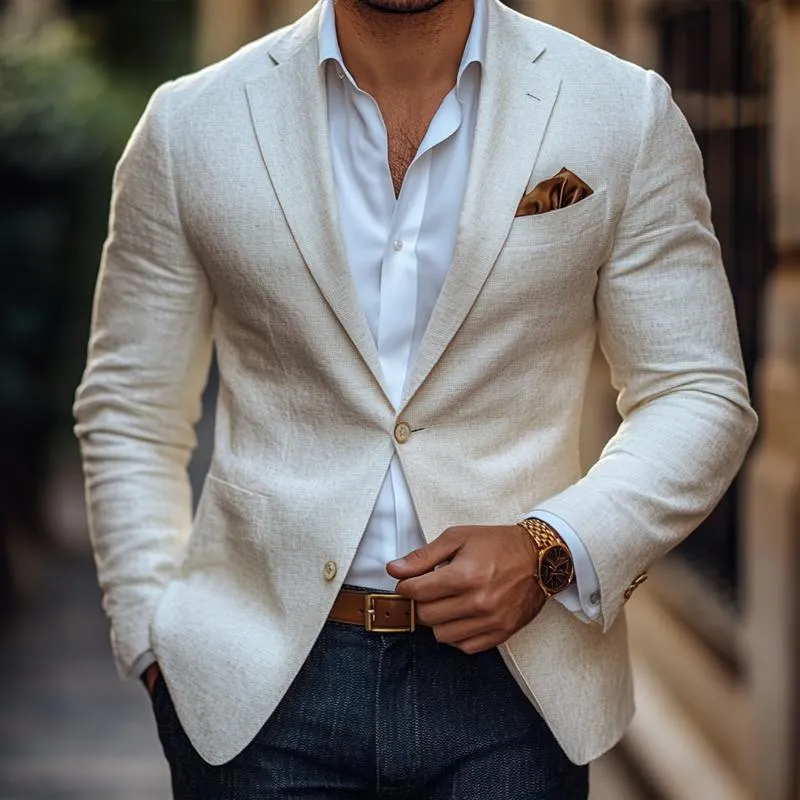 Men's Fashion Solid Color Linen Notch Lapel Two Buttons Casual Blazer 21462577Z sold by Manly product image thumbnail 2