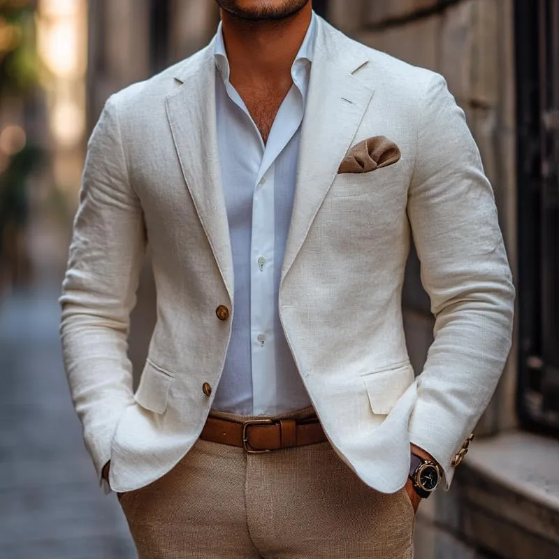 Men's Fashion Solid Color Linen Notch Lapel Two Buttons Casual Blazer 80374742Z sold by Manly product image thumbnail 2