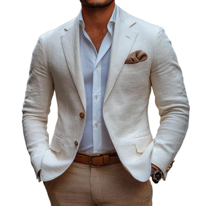 Men's Fashion Solid Color Linen Notch Lapel Two Buttons Casual Blazer 80374742Z sold by Manly