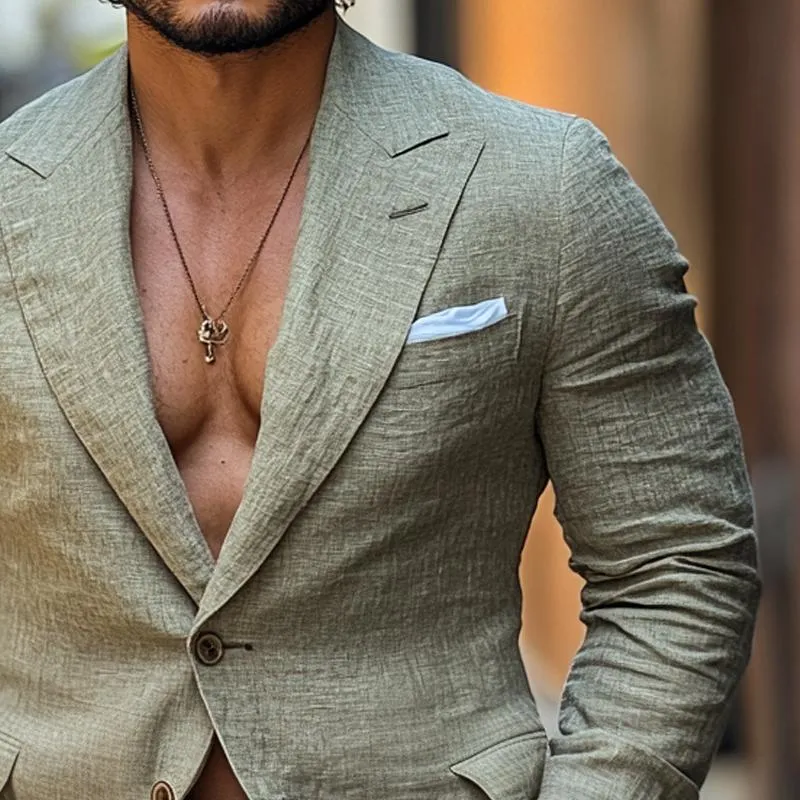 Men's Fashion Linen Peak Lapel Two Buttons Casual Blazer 80755220Z sold by Manly product image thumbnail 4