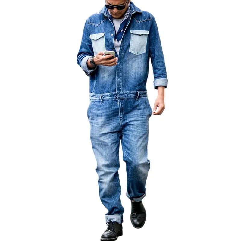 Men's Classic Casual Multi-Pocket Denim Jumpsuit 86518781K sold by Manly