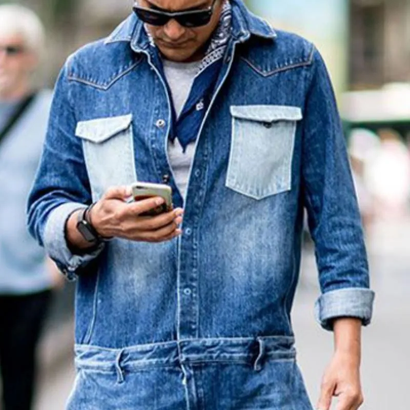Men's Classic Casual Multi-Pocket Denim Jumpsuit 86518781K sold by Manly product image thumbnail 3