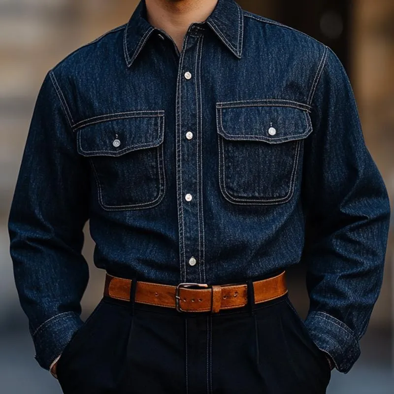 Men's Vintage Dark Blue Denim Long Sleeve Shirt 83904215U sold by Manly product image thumbnail 3