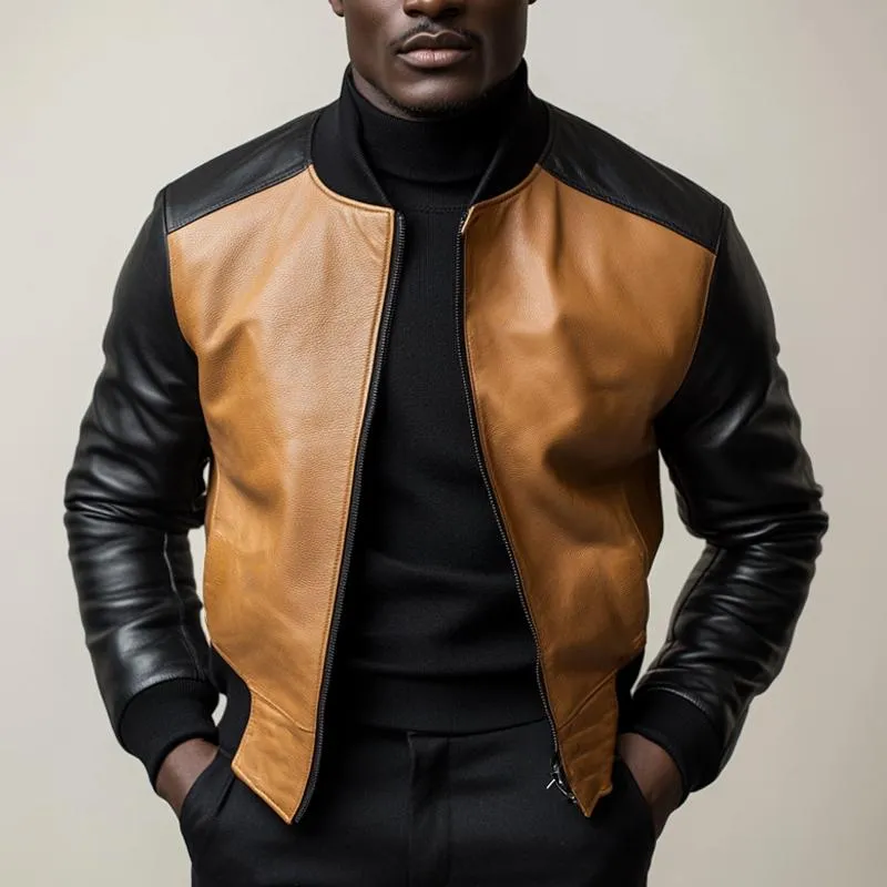 Men's Vintage Leather Panel Zipper Jacket 10566729U sold by Manly product image thumbnail 2