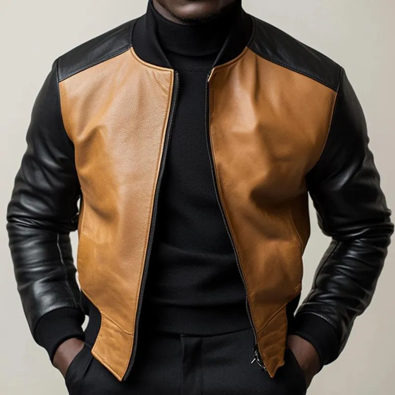 Men's Vintage Leather Panel Zipper Jacket 10566729U sold by Manly product image thumbnail 3