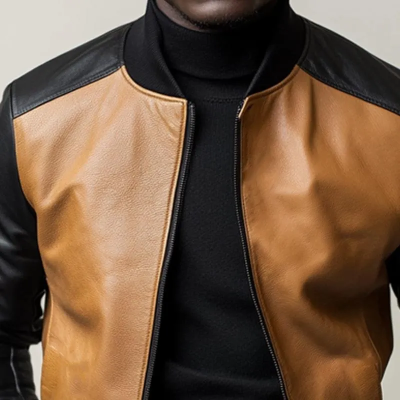 Men's Vintage Leather Panel Zipper Jacket 10566729U sold by Manly product image thumbnail 4