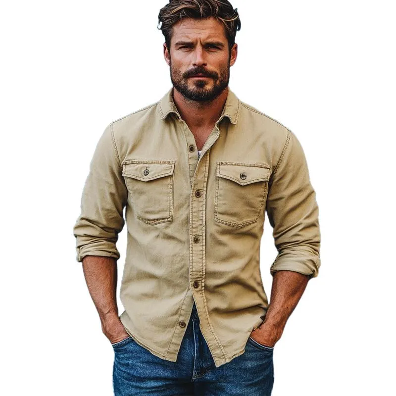 Men's Vintage Washed Denim Long Sleeve Shirt 99530154U sold by Manly product image thumbnail 3