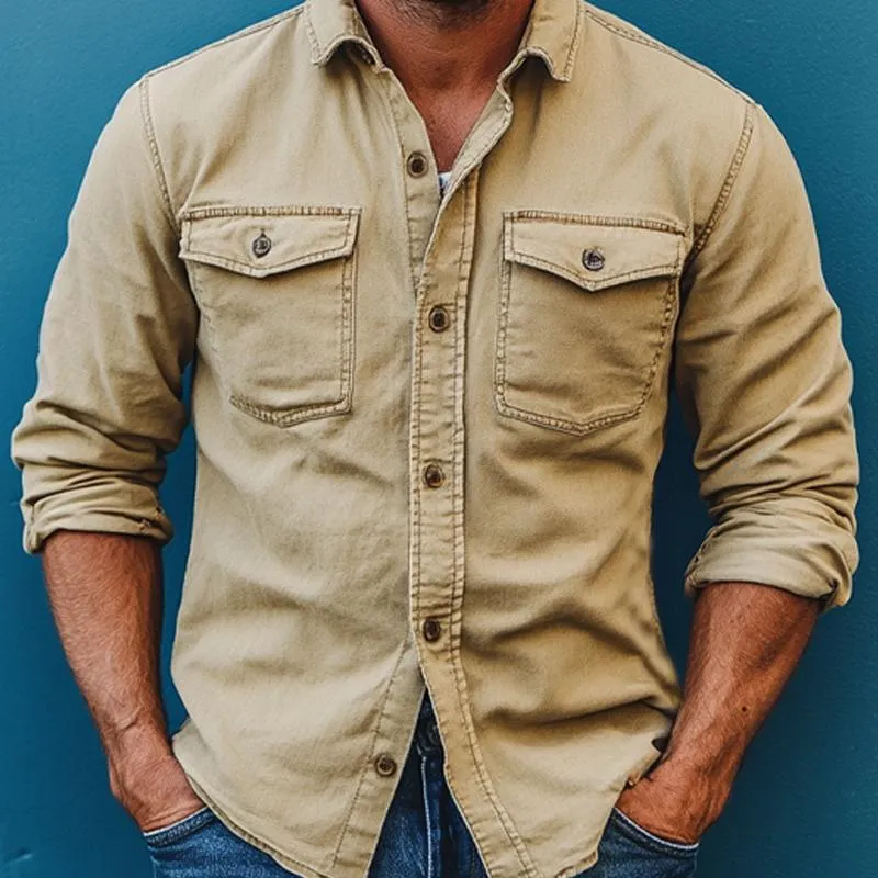 Men's Vintage Washed Denim Long Sleeve Shirt 99530154U sold by Manly product image thumbnail 4