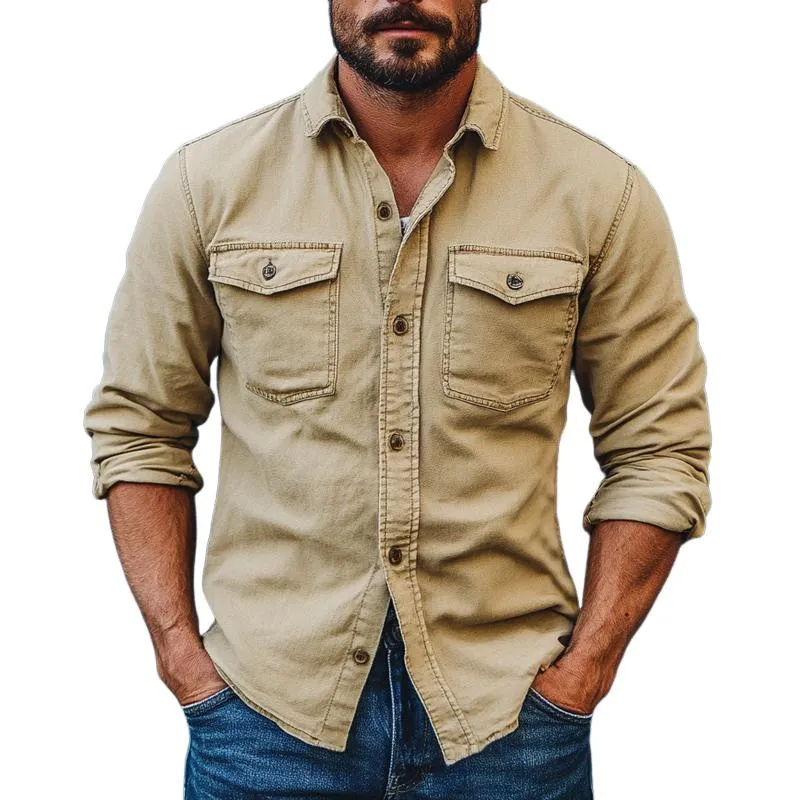 Men's Vintage Washed Denim Long Sleeve Shirt 99530154U sold by Manly