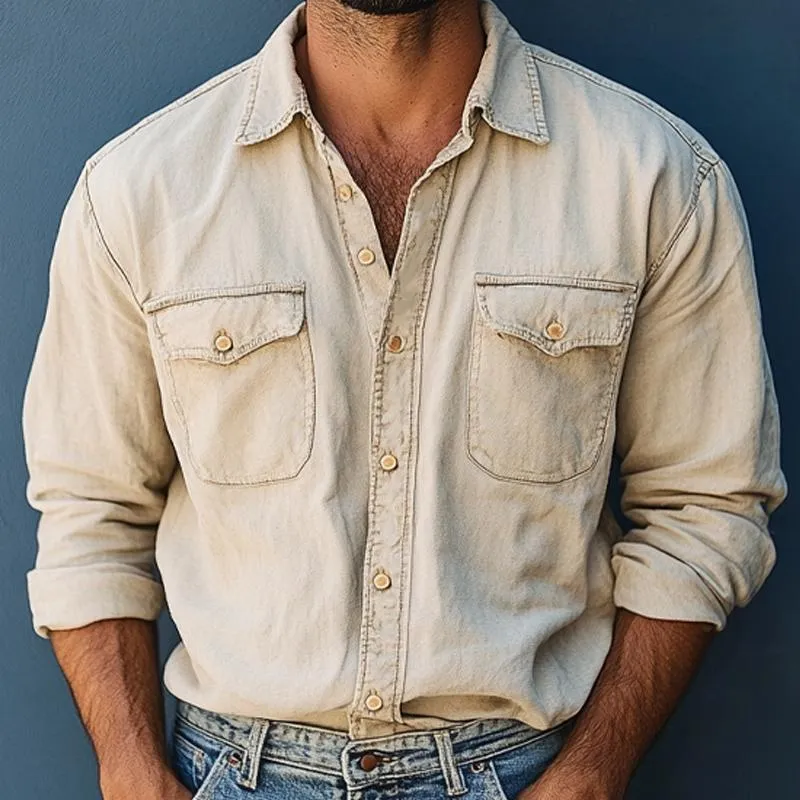 Men's Vintage Apricot Washed Denim Long Sleeve Shirt 54377304U sold by Manly product image thumbnail 4