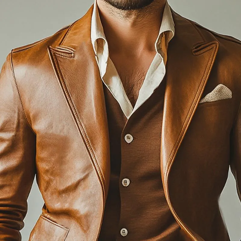 Men's Vintage Lapel Leather Blazer 35839249U sold by Manly product image thumbnail 3