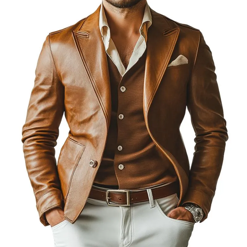 Men's Vintage Lapel Leather Blazer 35839249U sold by Manly