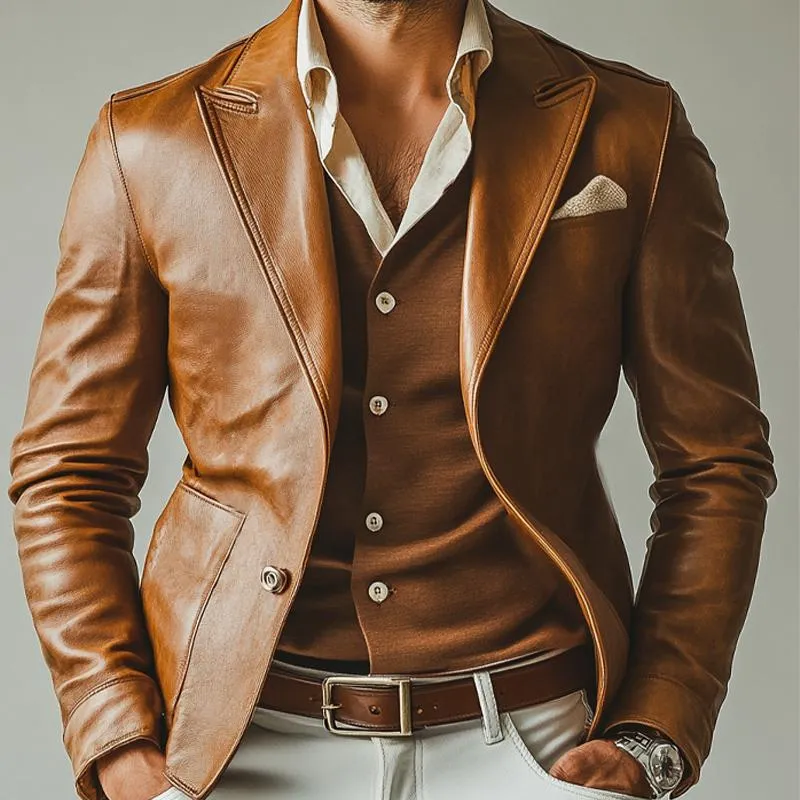 Men's Vintage Lapel Leather Blazer 35839249U sold by Manly product image thumbnail 2