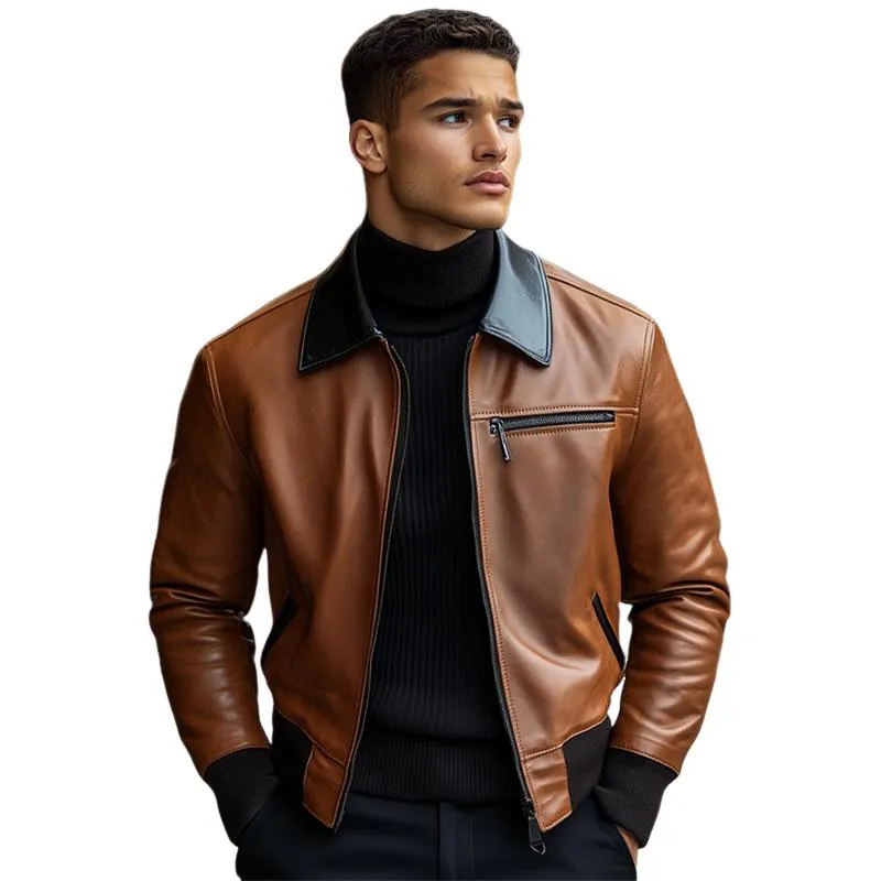 Men's Vintage Lapel Zipper Leather Jacket 53403571U sold by Manly product image thumbnail 3