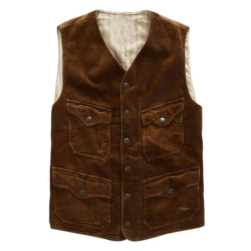 Men's Vintage Corduroy V-Neck Vest 63321834U sold by Manly