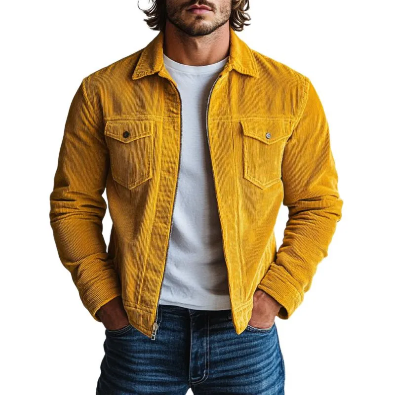 Men's Fashion Corduroy Lapel Double Chest Pockets Jacket 67896122Y sold by Manly