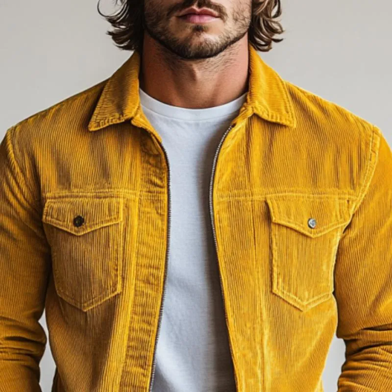 Men's Fashion Corduroy Lapel Double Chest Pockets Jacket 67896122Y sold by Manly product image thumbnail 2