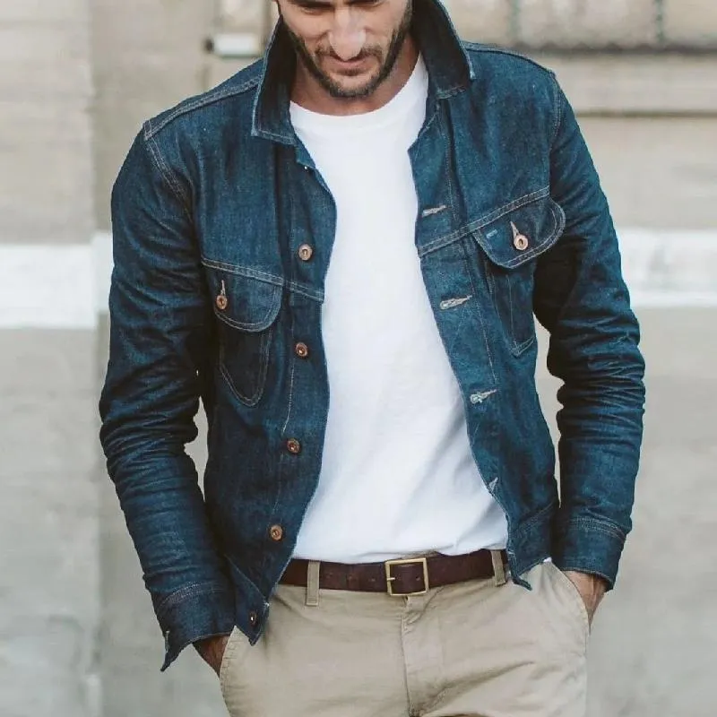 Men's Fashion Lapel Multi-Pocket Pockets Denim Jacket 35327950Y sold by Manly product image thumbnail 3