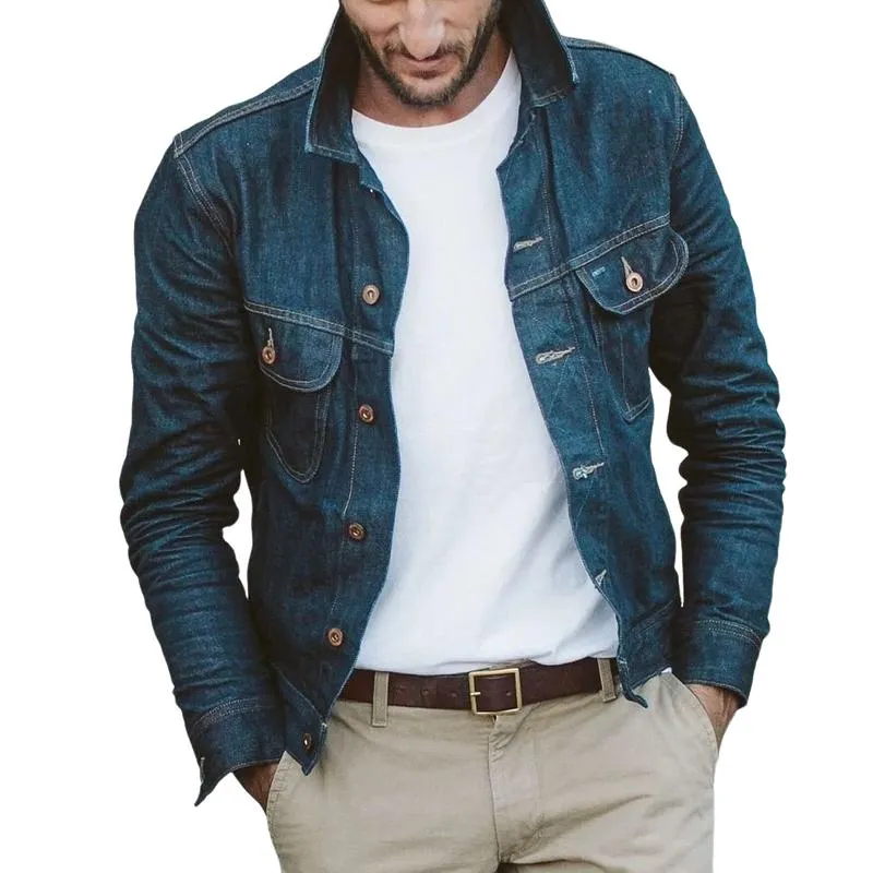 Men's Fashion Lapel Multi-Pocket Pockets Denim Jacket 35327950Y sold by Manly