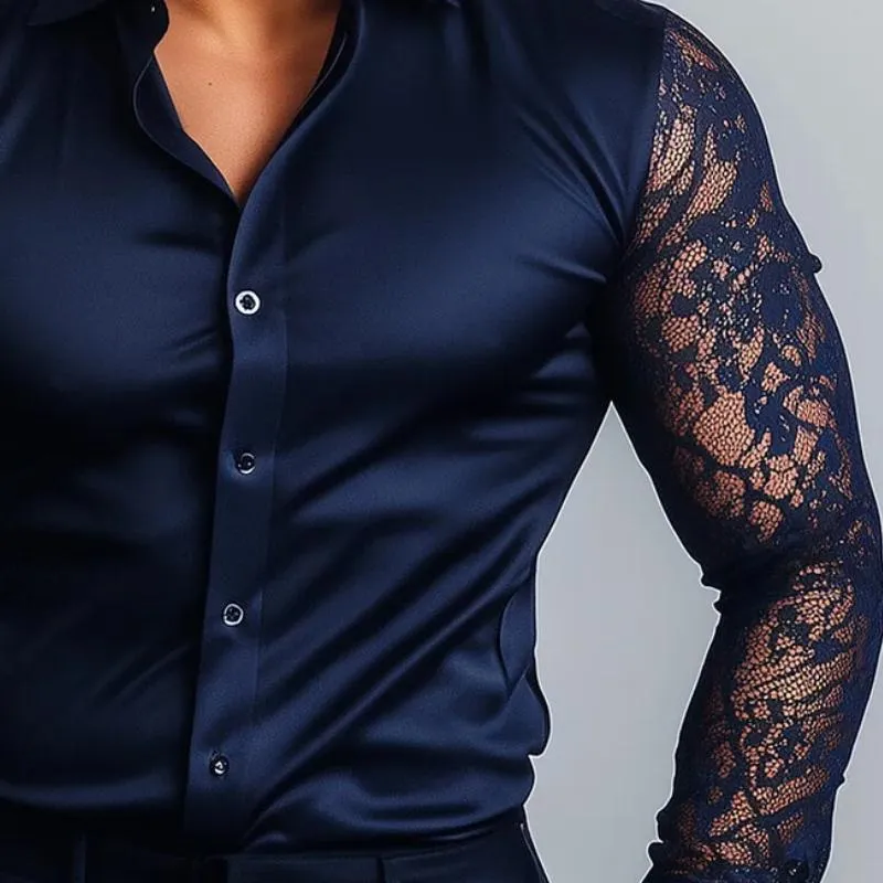 Men's Fashion Satin Lace Slim Fit Long Sleeve Shirt 11824392Y sold by Manly product image thumbnail 2