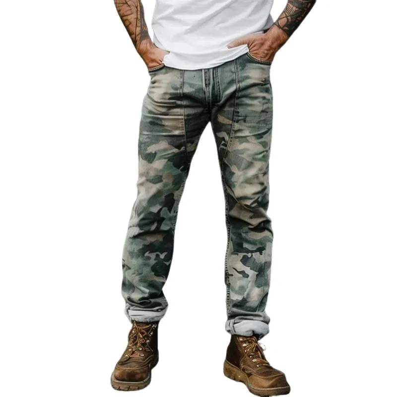 Men's Fashion Washed Camouflage Straight Pants 72825564Y sold by Manly