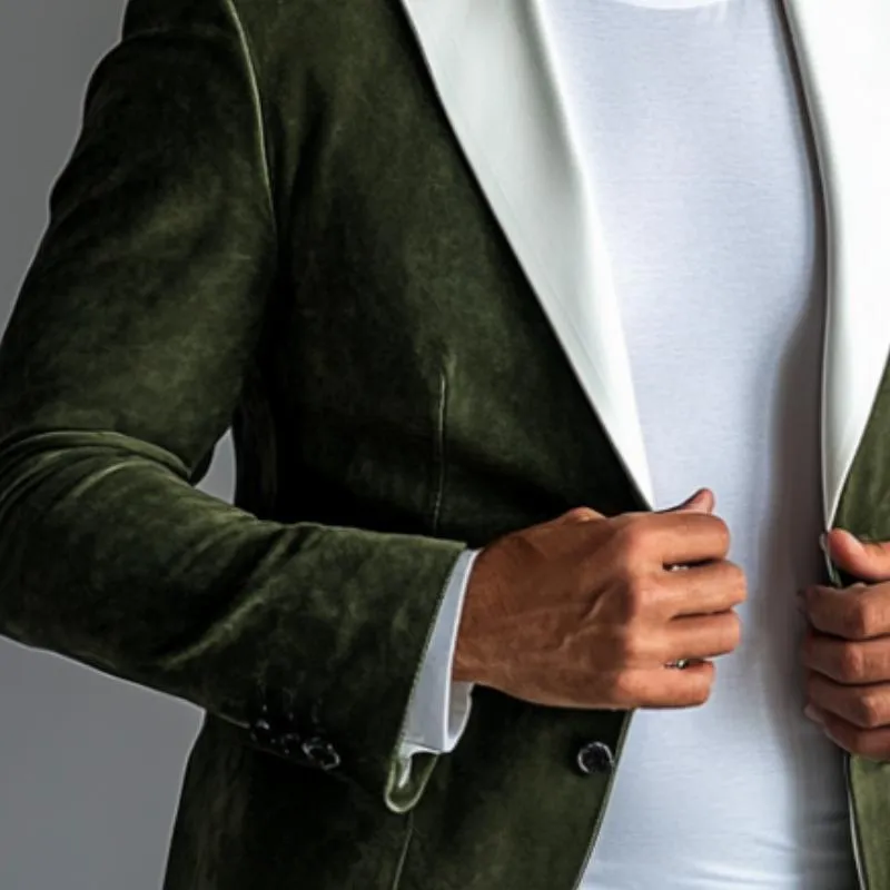 Men's Fashion Suede Colorblock Peak Collar Single Breasted Blazer 85294159Y sold by Manly product image thumbnail 2