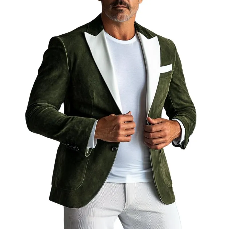 Men's Fashion Suede Colorblock Peak Collar Single Breasted Blazer 85294159Y sold by Manly