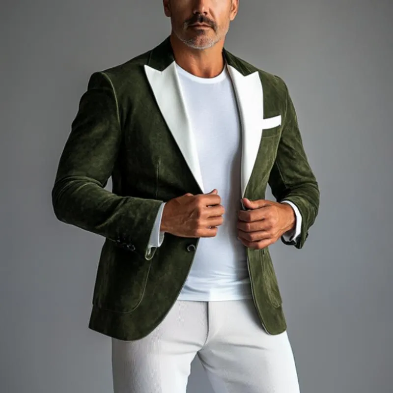 Men's Fashion Suede Colorblock Peak Collar Single Breasted Blazer 85294159Y sold by Manly product image thumbnail 3