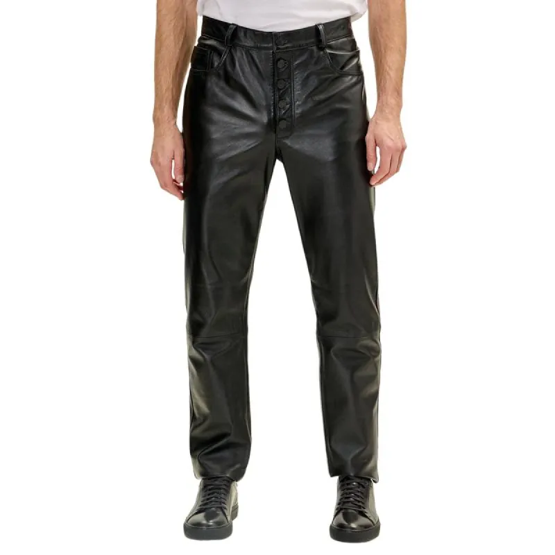 Men's Fashionable Casual Versatile Leather Pants 13838222F sold by Manly