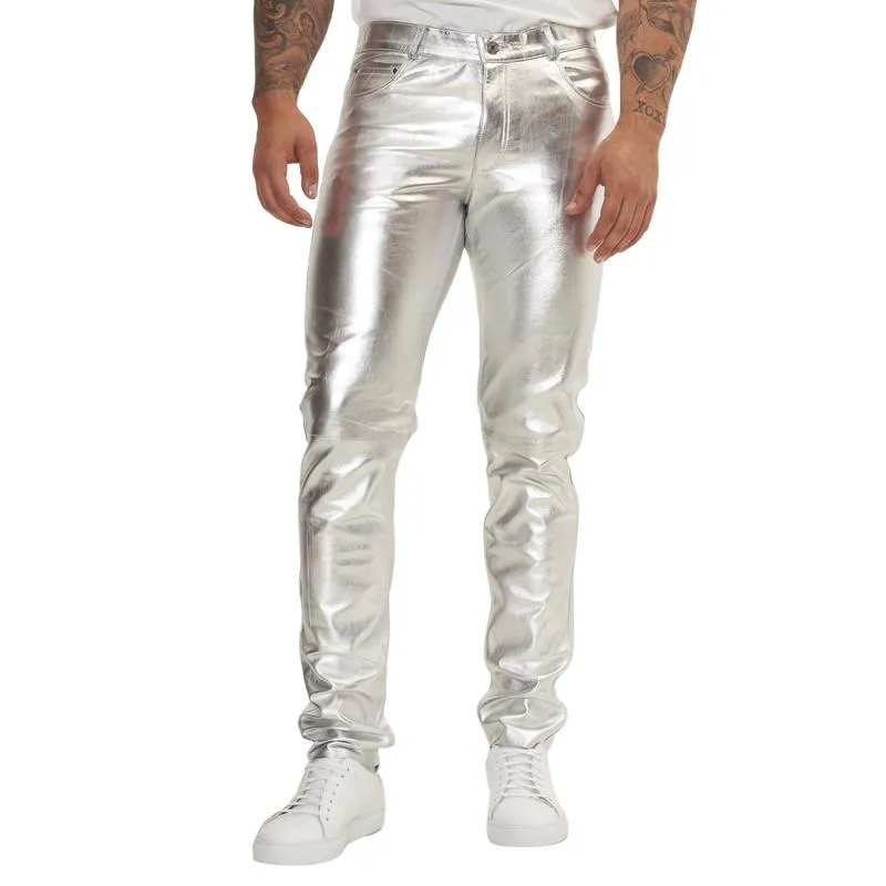 Men's Stylish Casual Shiny Leather Pants 66677556F sold by Manly