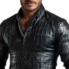 Men's Casual Black Lapel Textured Leather Shirt 59717220F sold by Manly