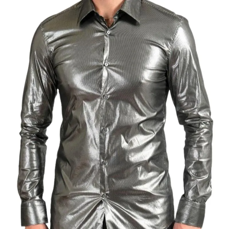 Men's Stylish Slim Lapel Glossy Leather Long Sleeve Shirt 30515041F sold by Manly product image thumbnail 2