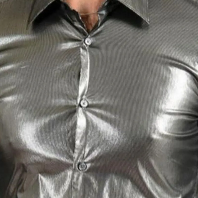 Men's Stylish Slim Lapel Glossy Leather Long Sleeve Shirt 30515041F sold by Manly product image thumbnail 3