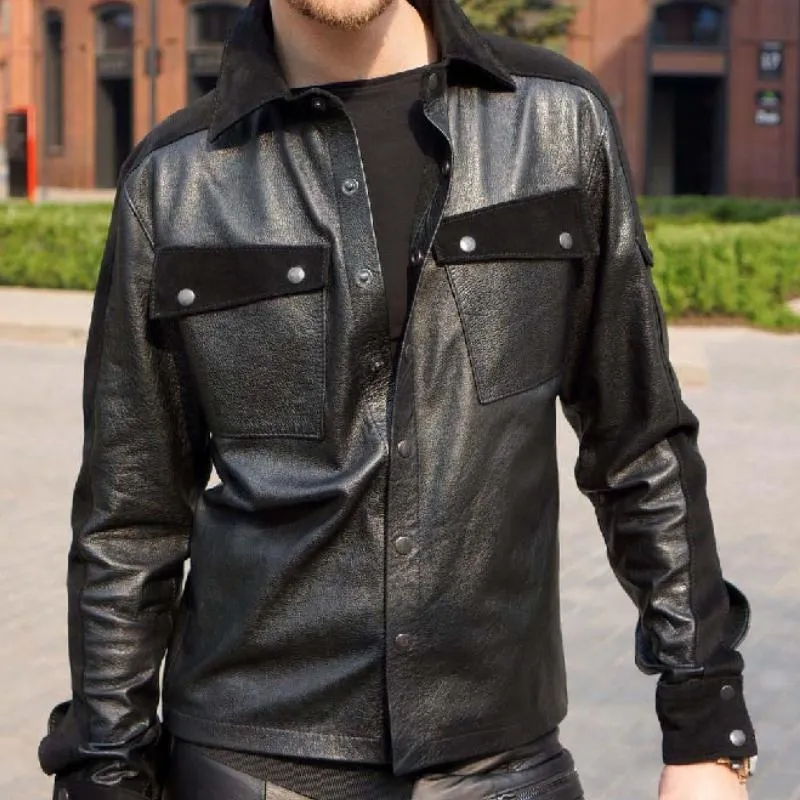 Men's Classic Leather Lapel Long Sleeve Shirt 44087978F sold by Manly product image thumbnail 2