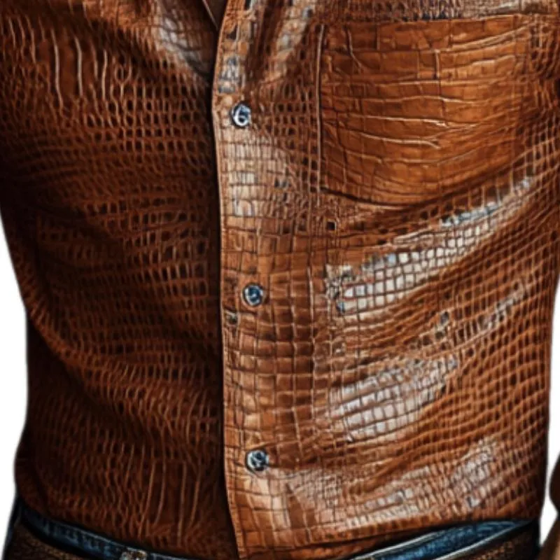 Men's Vintage Distressed Lapel Textured Leather Shirt 95619115F sold by Manly product image thumbnail 3