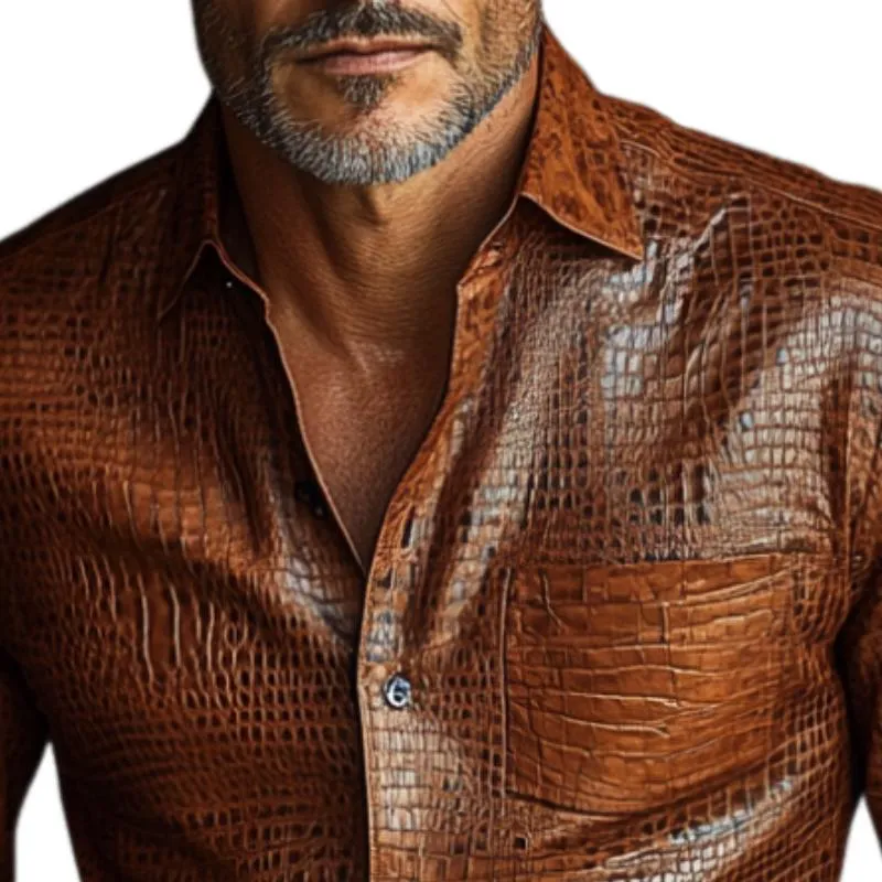 Men's Vintage Distressed Lapel Textured Leather Shirt 95619115F sold by Manly product image thumbnail 2