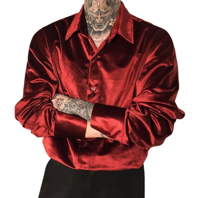 Men's Vintage Red Velvet Long Sleeve Shirt 53155568U sold by Manly