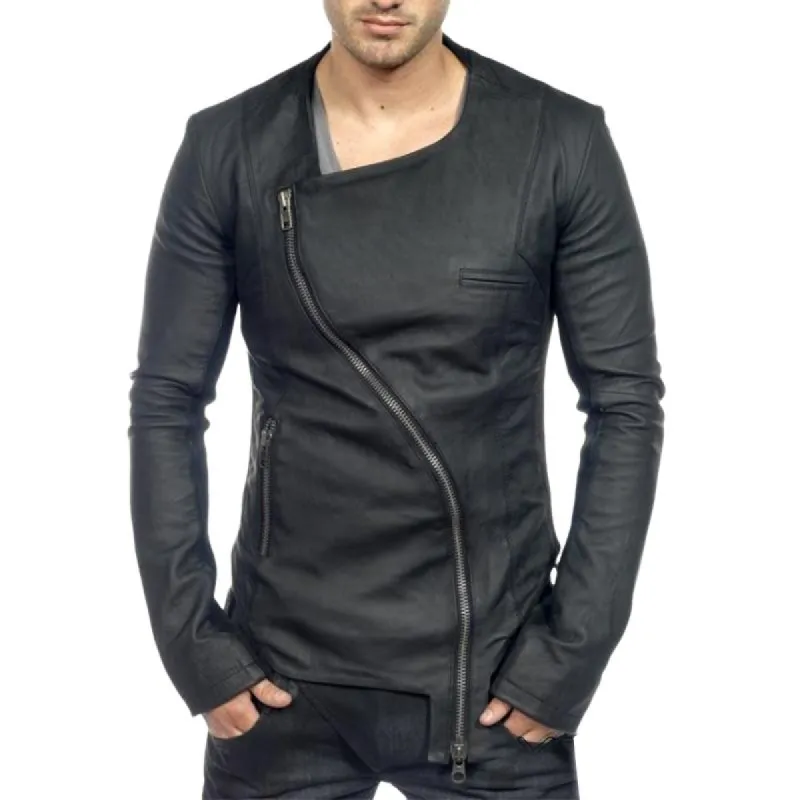 Men's Vintage Zipper Leather Long Sleeve T-Shirt 58964236U sold by Manly