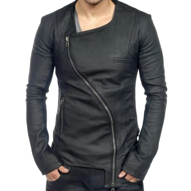Men's Vintage Zipper Leather Long Sleeve T-Shirt 58964236U sold by Manly product image thumbnail 2