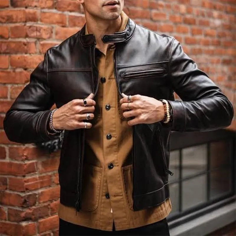 Men's Vintage Distressed Zipper Leather Jacket 11429941U sold by Manly product image thumbnail 2