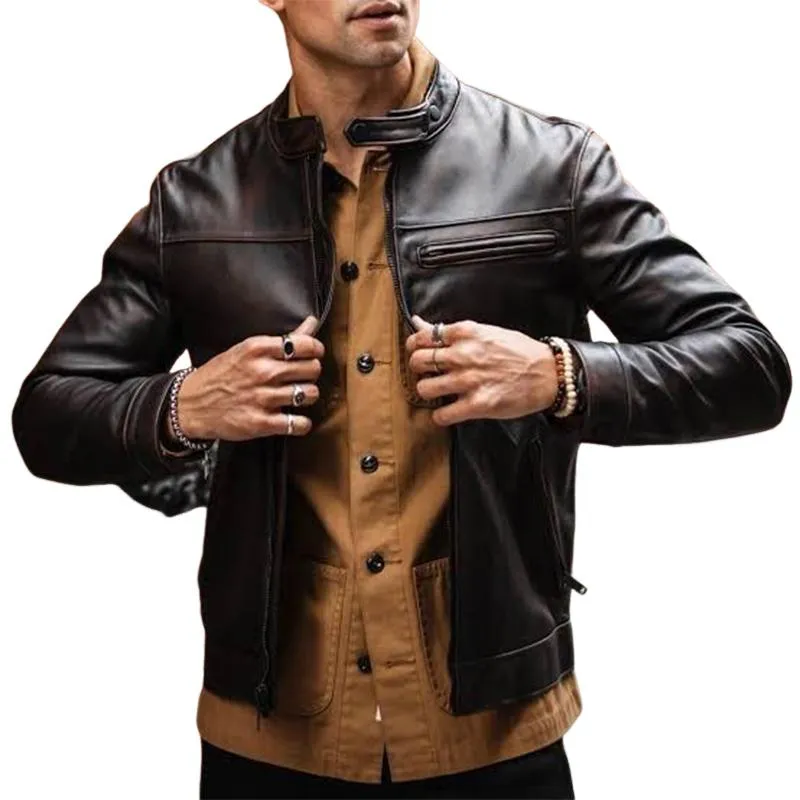 Men's Vintage Distressed Zipper Leather Jacket 11429941U sold by Manly