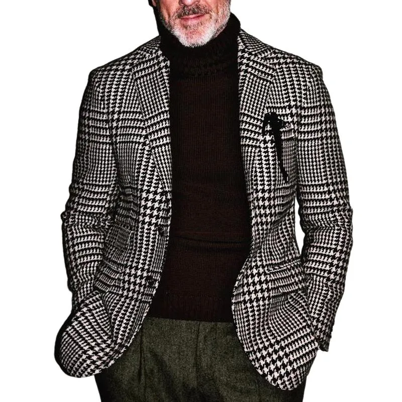 Men's Vintage Black and White Plaid Two-button Blazer 36331406U sold by Manly