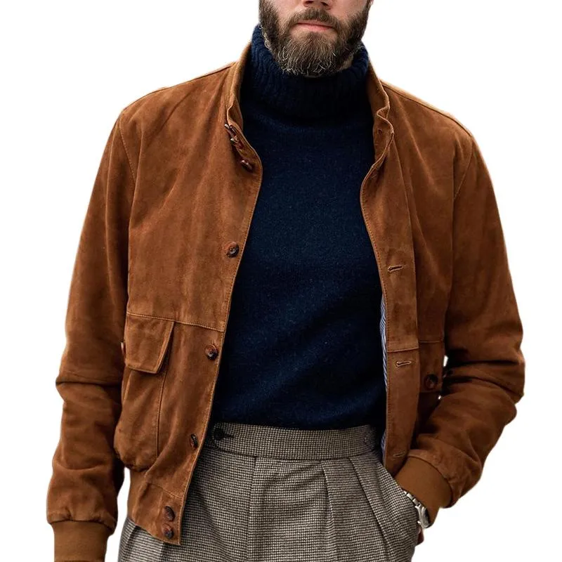 Men's Vintage Stand Collar Suede Button Jacket 33666549U sold by Manly